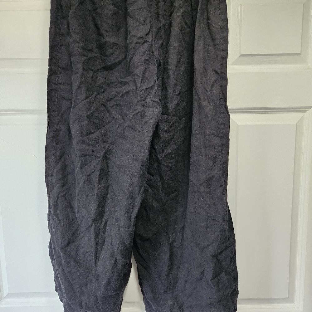 Chic Black Wide-Leg FLAX 100% LINEN Trousers - Picture 7 of 12